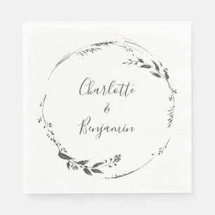 Serviette En Papier Calligraphie à couronne florale Mariage personnali