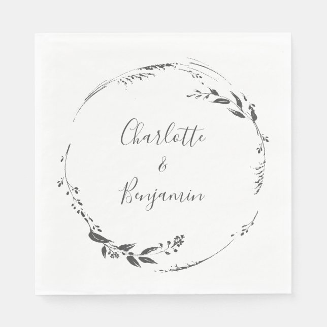 Serviette En Papier Calligraphie à couronne florale Mariage personnali (Devant)