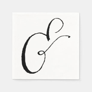 Serviette En Papier Calligraphie Ampersand Napkin, noir et blanc et