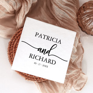 Serviette En Papier Calligraphie Chic Mariage noir et blanc