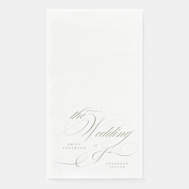 Serviette En Papier Calligraphie classique élégante Sage Mariage vert (Devant)