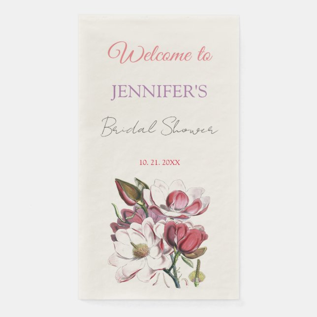 Serviette En Papier Calligraphie Élégant Floral Bienvenue Shower de Ma (Devant)