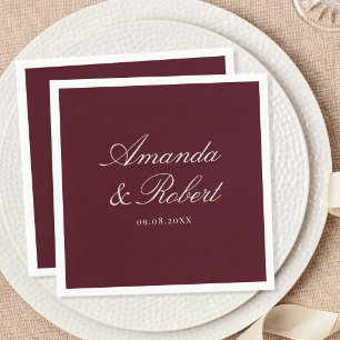 Serviette En Papier Calligraphie Élégante Mariage Bordeaux