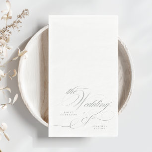 Serviette En Papier Calligraphie élégante officielle Gris Vert Mariage