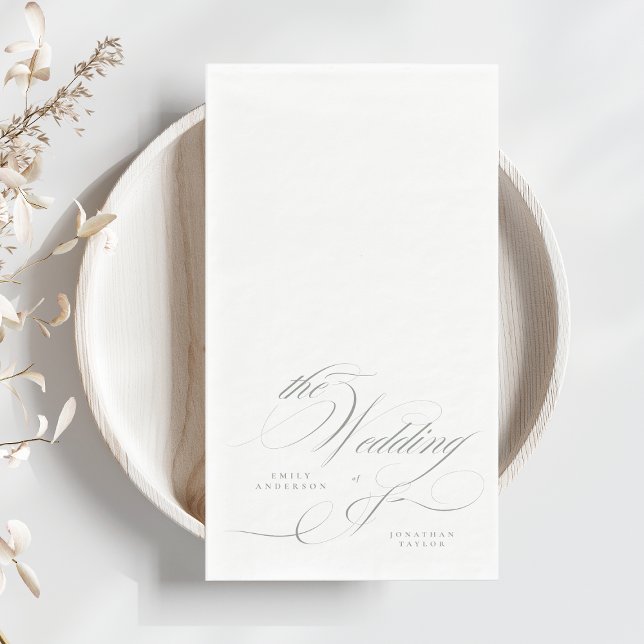 Serviette En Papier Calligraphie élégante officielle Gris Vert Mariage (Créateur téléchargé)