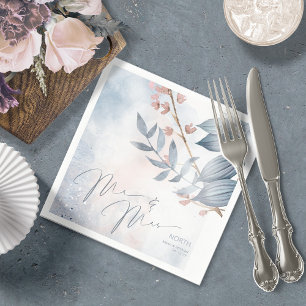 Serviette En Papier Calligraphie Floral M. et Mme Dusty Blue ID771