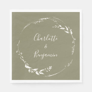 Serviette En Papier Calligraphie florale de l'Olive Dusty Personnalisé