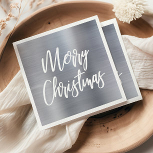 Serviette En Papier Calligraphie Joyeux Noël Métal Argenté