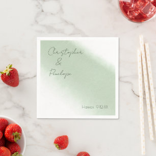 Serviette En Papier Calligraphie Minimaliste Mariage Aquarelle Sauge