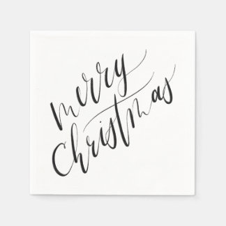 Serviette En Papier Calligraphie minimaliste, moderne, Joyeux Noël