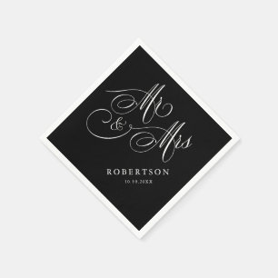 Serviette En Papier Calligraphie moderne intemporelle noir & blanc mar