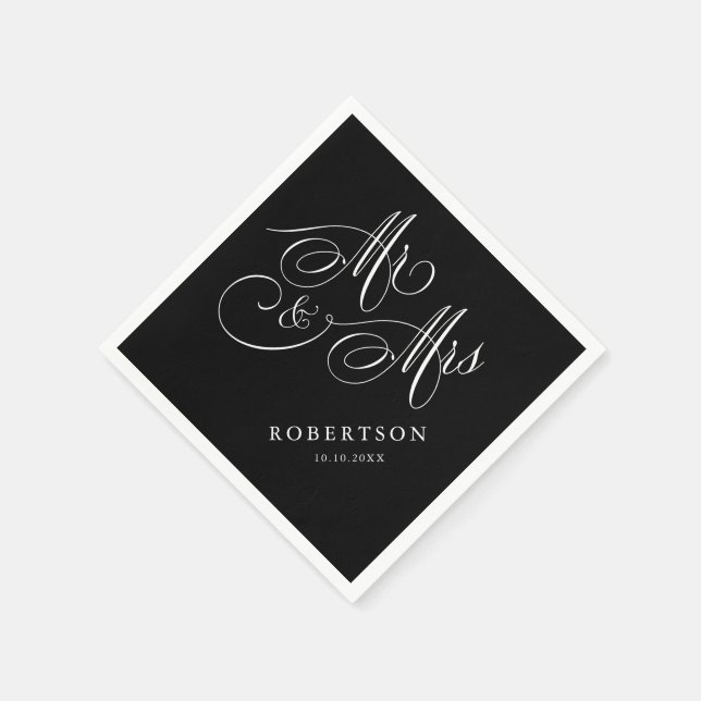 Serviette En Papier Calligraphie moderne intemporelle noir & blanc mar (Coin)