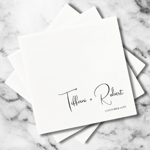 Serviette En Papier Calligraphie moderne Mariage noir et blanc