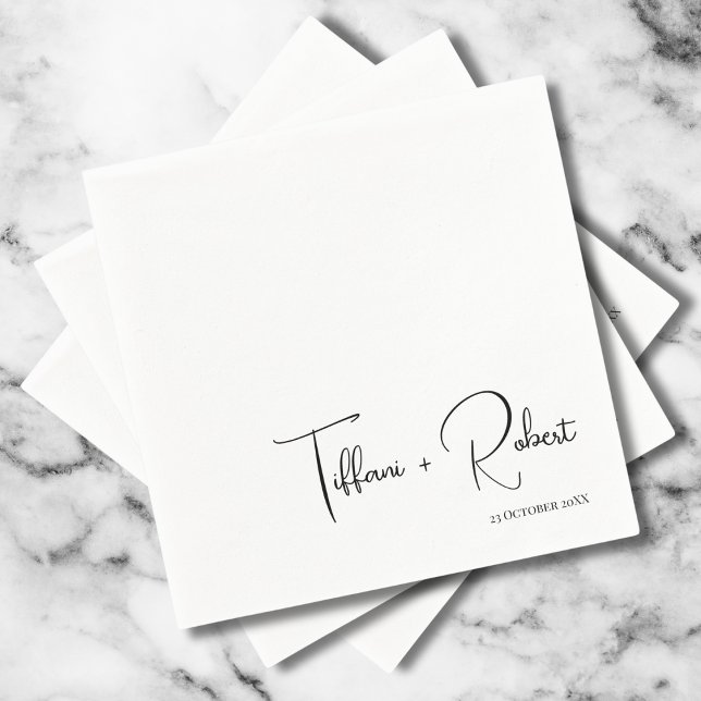 Serviette En Papier Calligraphie moderne Mariage noir et blanc (Créateur téléchargé)