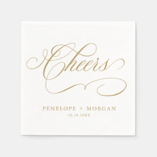 Serviette En Papier Calligraphie moderne or intemporel et mariage blan