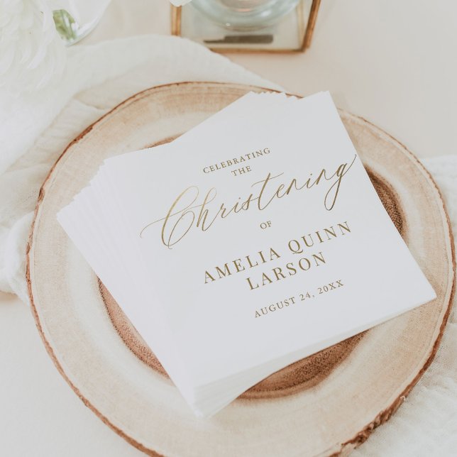 Serviette En Papier Calligraphie Or Simple Elegant Script Christening (Créateur téléchargé)