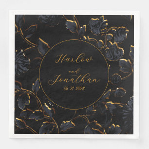 Serviette En Papier Calligraphie Romantique Mariage Noir Et Or