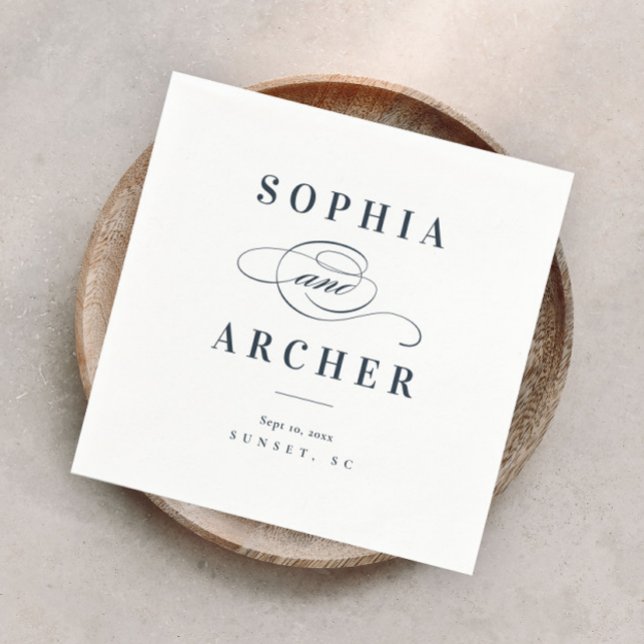 Serviette En Papier Calligraphie romantique Marine Bleu Mariage élégan (Créateur téléchargé)
