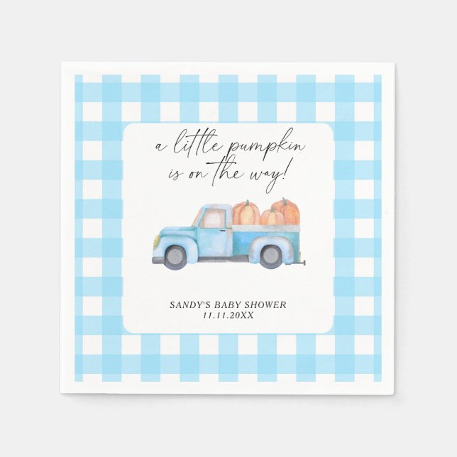 Serviette En Papier Camion bleu Un Baby shower Automne Un Peu Citrouil (Devant)
