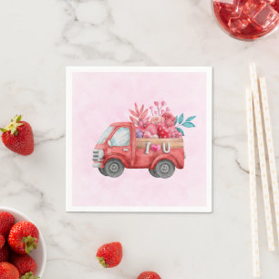 Serviette En Papier Camion d'amour mignon avec Coeur Cargo Aquarelle