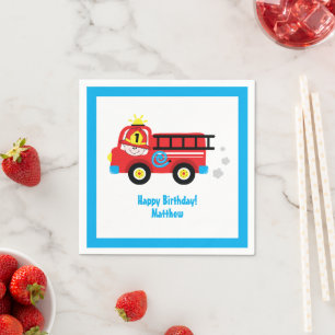 Serviette En Papier Camion Rouge Feu Adorable Souriant Fireman Anniver