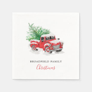 Serviette En Papier Camion rouge moderne avec arbre de Noël Nom de fam