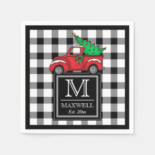 Serviette En Papier Camion rouge   Moyen Rustic Buffalo Checks Monogra