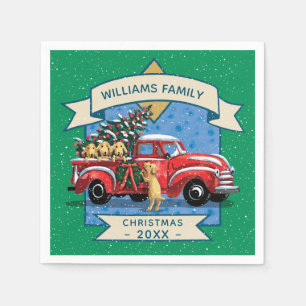 Serviette En Papier Camion rouge Vintage de Noël avec Chiens Nom de fa