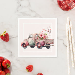 Serviette En Papier Camion Vintage rose