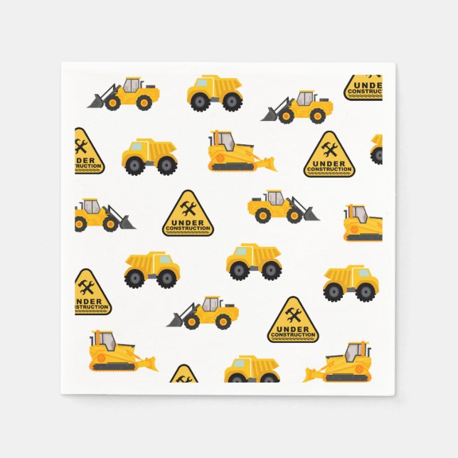 Serviette En Papier Camions de construction Anniversaire de l'enfant (Devant)