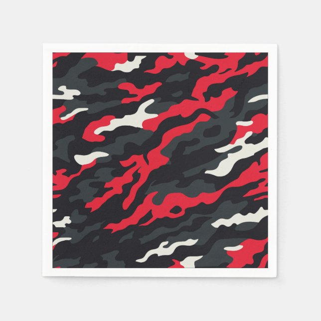 Serviette En Papier Camouflage blanc gris rouge Motif Camo (Devant)