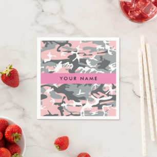 Serviette En Papier Camouflage rose et gris Personnalisez votre nom