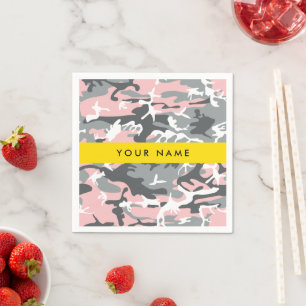 Serviette En Papier Camouflage rose et gris Personnalisez votre nom