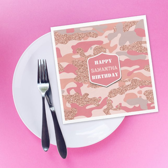 Serviette En Papier Camouflage Rose Gold Blush Pink Camo Army Annivers (Camouflage Rose Gold Blush Pink Camo Army Birthday Napkins)