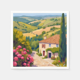 Serviette En Papier Campagne italienne Voyage aquarelle vignoble