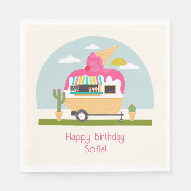 Serviette En Papier Camper Camper Girls Crème Glace Anniversaire rose (Devant)