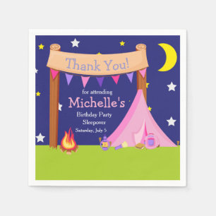 Serviette En Papier Camping Anniversaire Dormir rose et violet