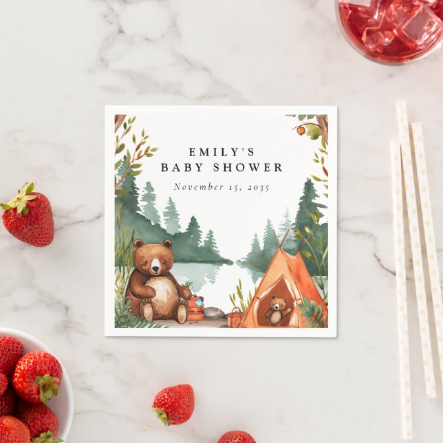 Serviette En Papier Camping Mountain Baby shower rustique (En situation)