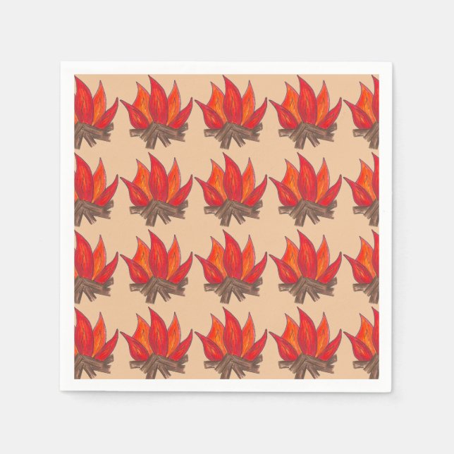 Serviette En Papier Camping Red Orange Campfire Camp d'été (Devant)