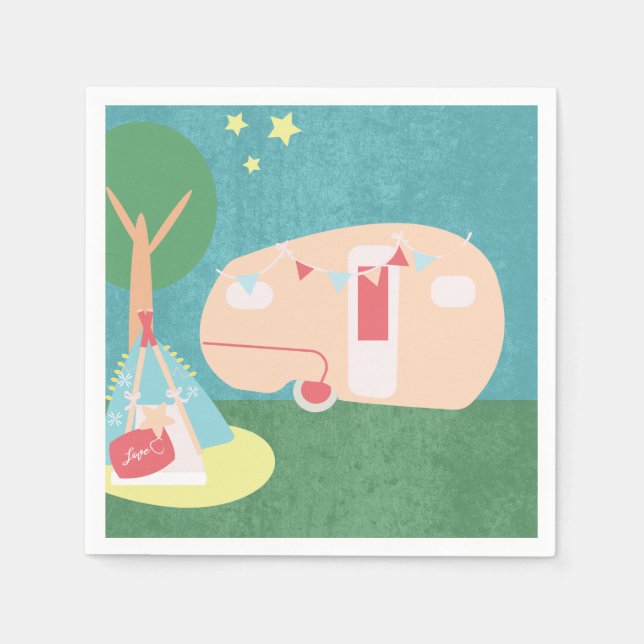 Serviette En Papier Camping Retro Party Stars Nuit Anniversaire (Devant)