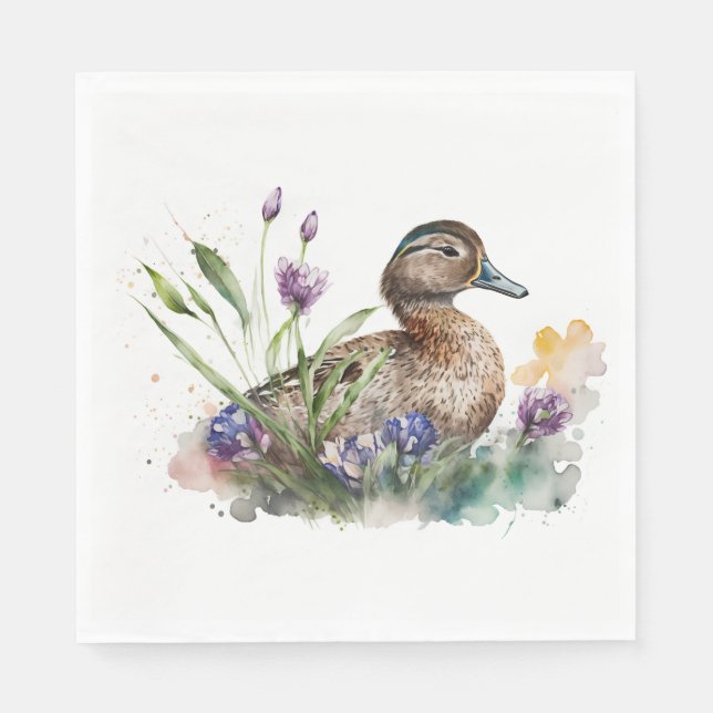 Serviette En Papier Canard D'Aquarelle En Fleurs (Devant)