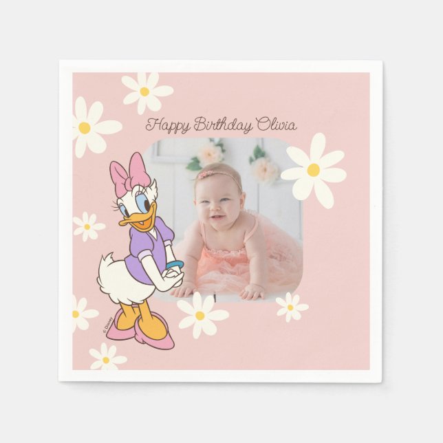 Serviette En Papier Canard de marguerite rétro | Premier anniversaire  (Devant)