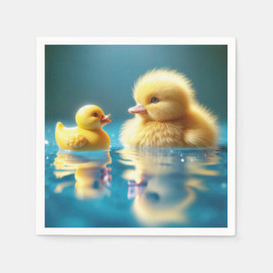 Serviette En Papier Canard jaune avec canard en caoutchouc de jouet