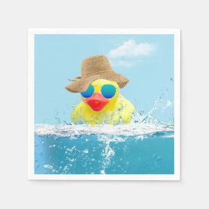 Serviette En Papier Canard jaune avec lunettes de soleil dans l'eau