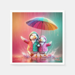 Serviette En Papier Canards Blancs Marchant Dans La Pluie