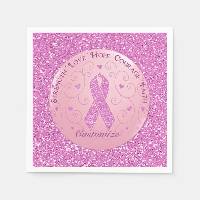 Serviette En Papier Cancer du sein Parties scintillant de ruban rose s (Devant)