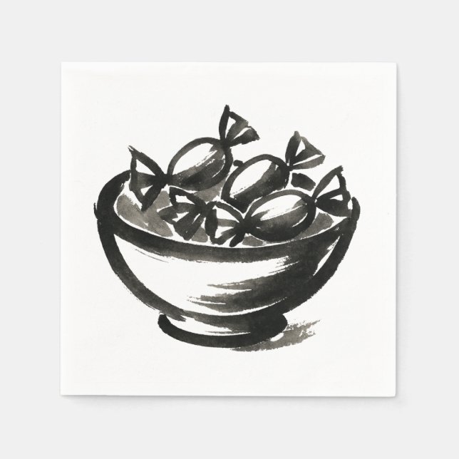 Serviette En Papier Candy Bowl – Ink Brush Halloween Illustration on (Devant)