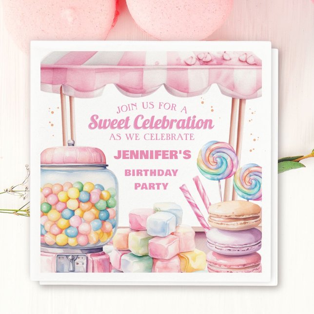 Serviette En Papier Candy Land Retro Rose Sweets Filles Anniversaire (Créateur téléchargé)