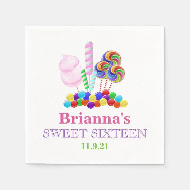 Serviette En Papier Candyland Thème Sweet 16 Napkin personnalisé (Devant)