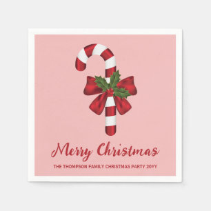 Serviette En Papier Canne de Noël rouge et blanche avec texte personna